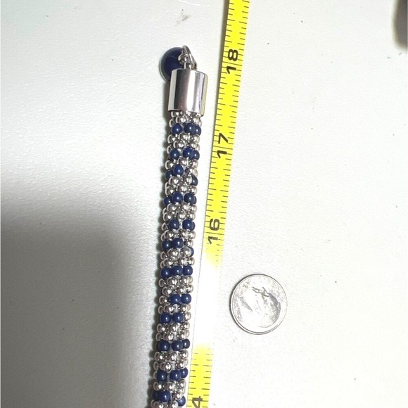 Talbots Seed Bead Necklace Navy Silver Tone Twist Rope Choker 18" Magnet Clasp - Picture 6 of 8